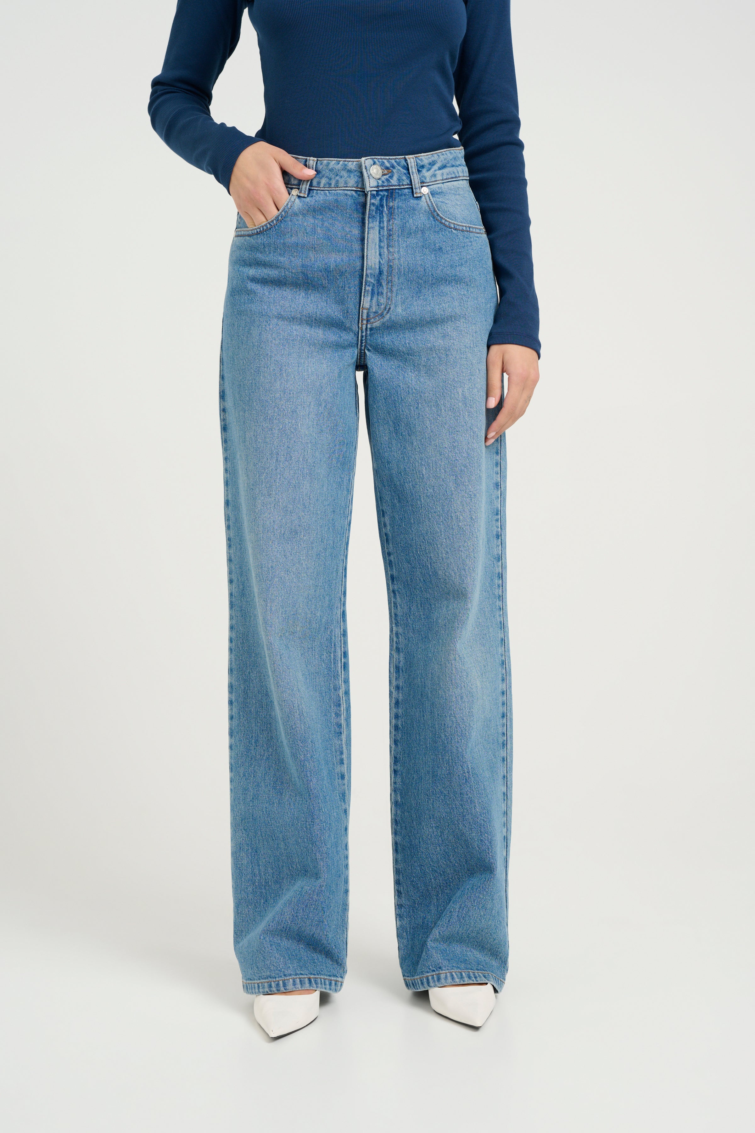 ZolinaGZ wide leg jeans - Washed Mid Blue